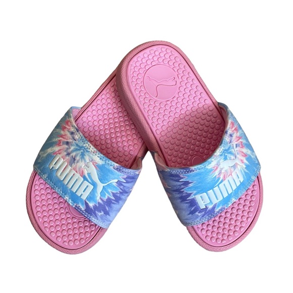 Puma Other - PUMA UEC Girls Size 11 Pool Slide Sandal Pink Purple Blue White Tie-dye pattern